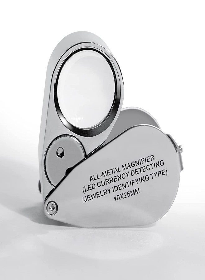 AmigozZ Jewelers Loupe 25mm 40x Magnifying Glass with LED Lamp & UV Light Folding Hand-Held Portable Lens for Jewellery, Diamond & Gemstone Grader, Currency, Watchmaker, & General Magnifier - Image 1